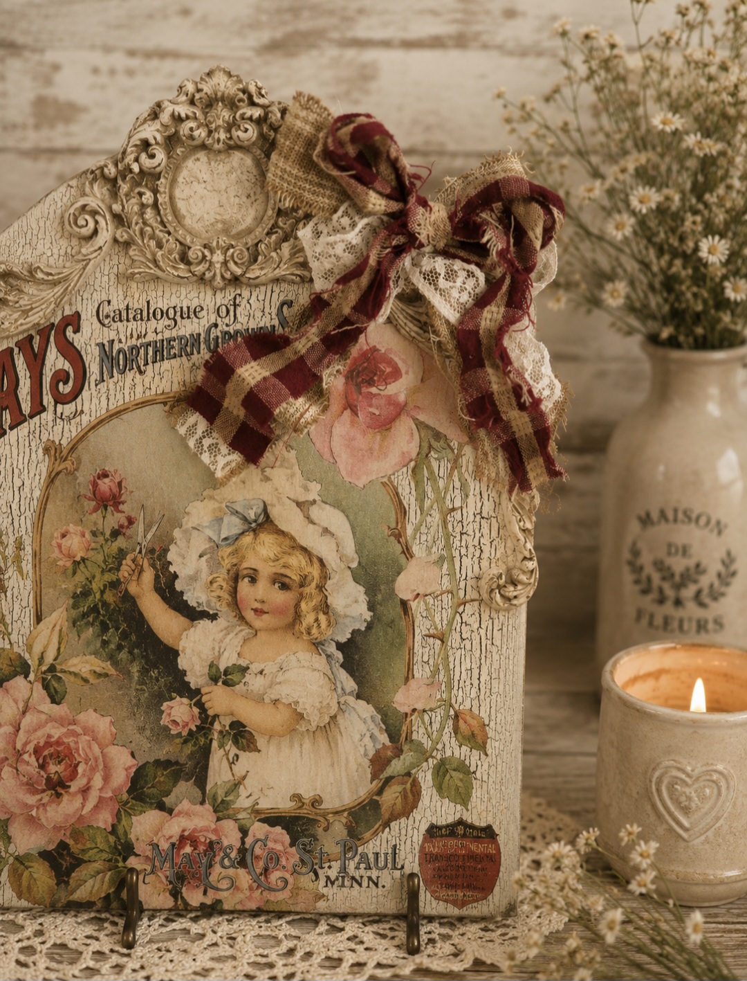 Vintage Victorian Rose Plaque With Bow (photo 5 of 5)