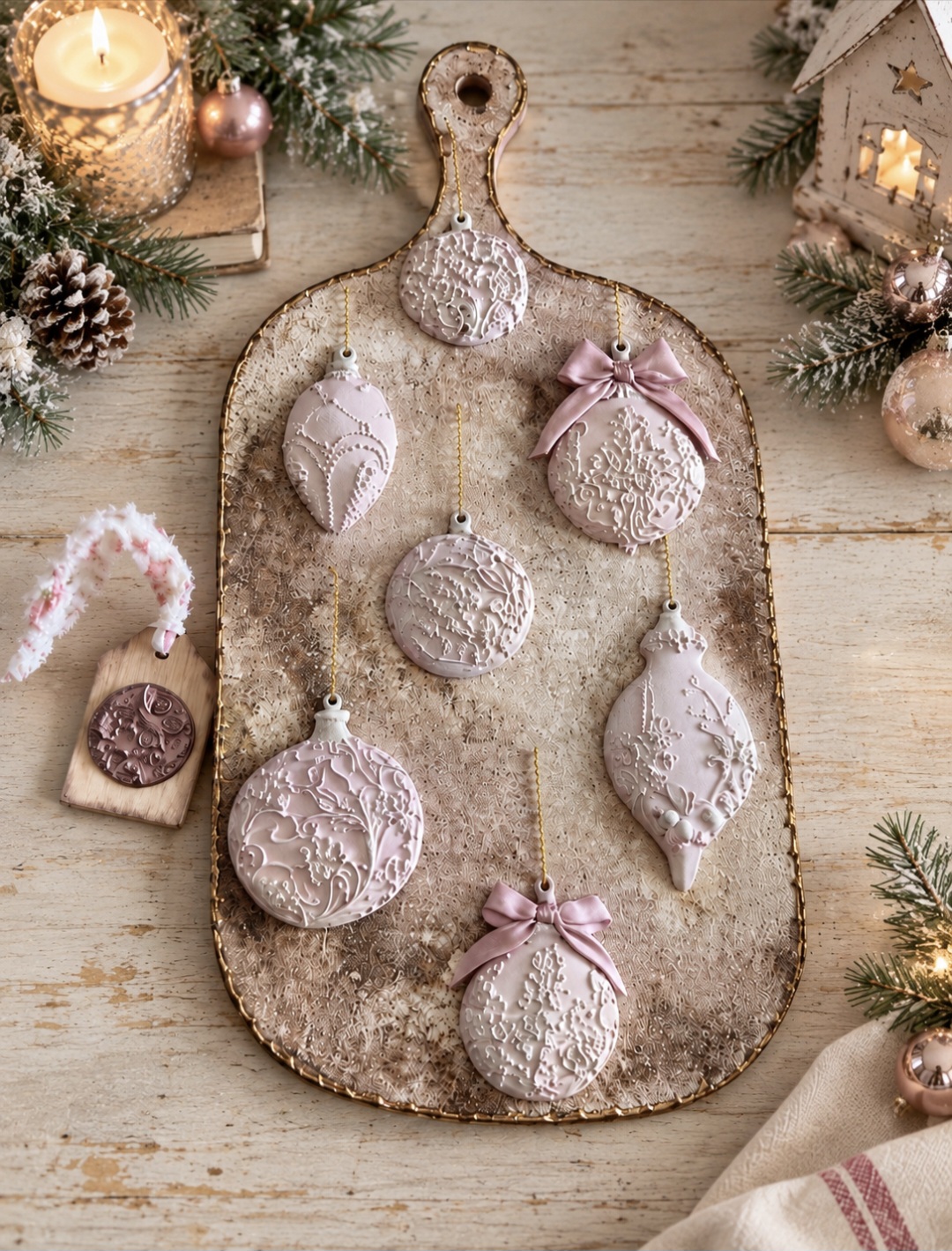 Handmade Vintage Blush Christmas Ornament Display Board (photo 1 of 3)