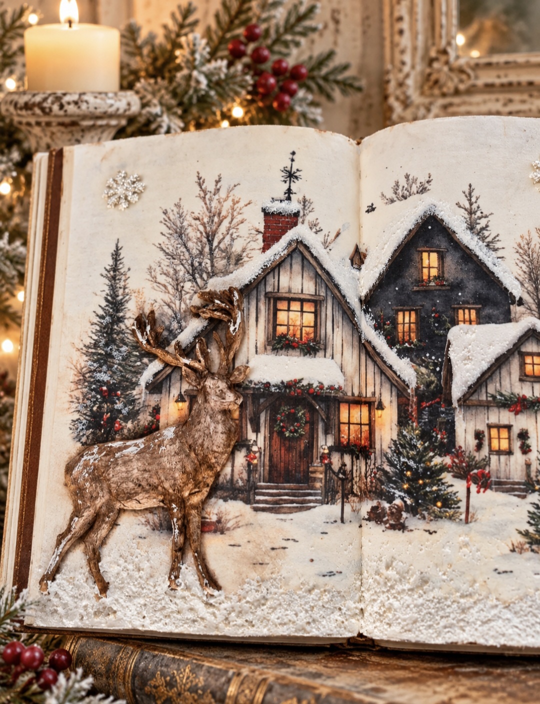 Handmade Open Christmas Scene Book Decoration  (photo 2 of 7)