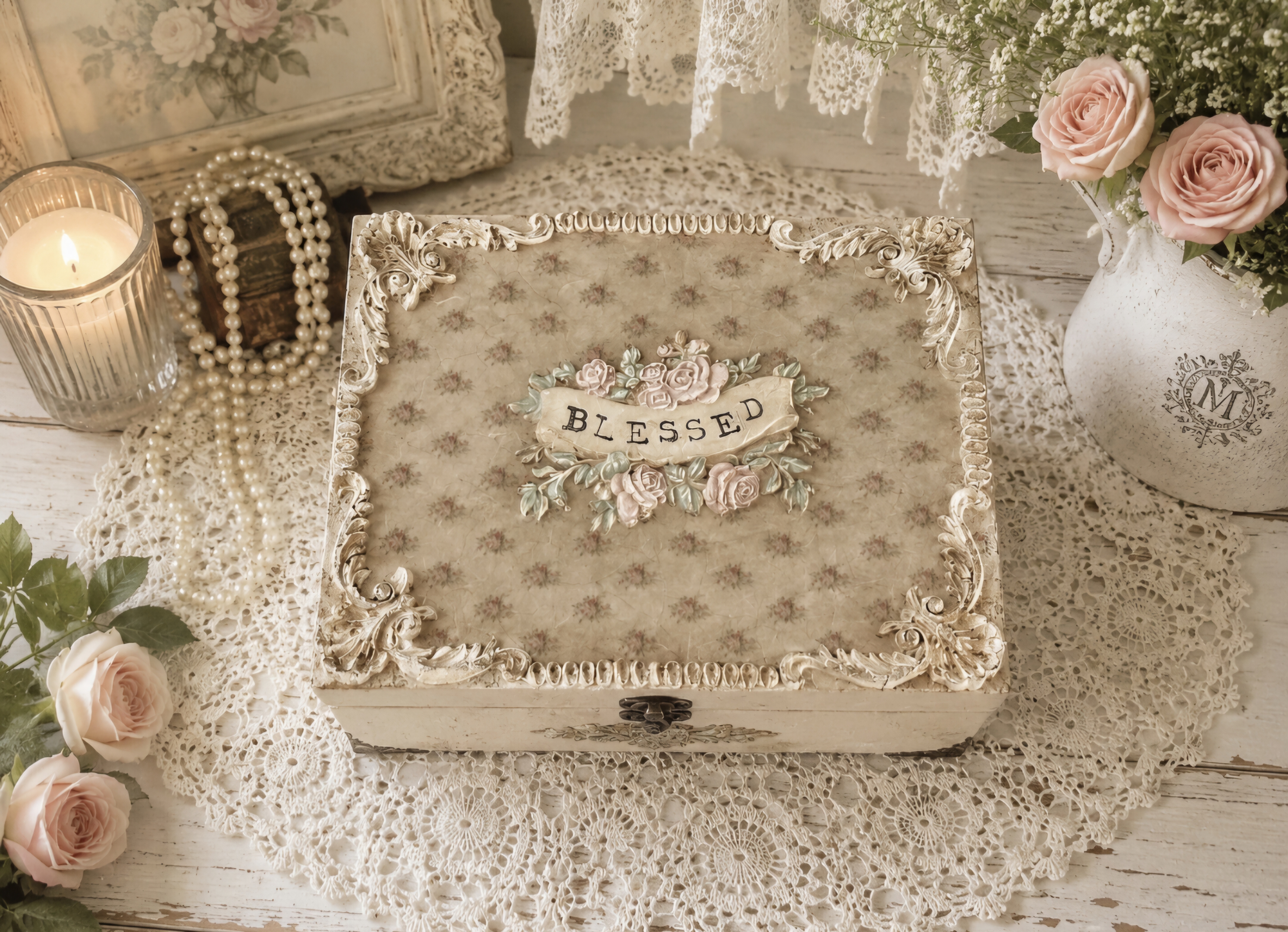 Hand Decorated Vintage Inspired Keepsake Box (photo 3 of 4)