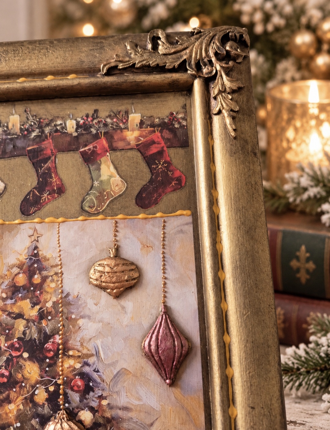 Vintage Style Stockings & Bauble Framed Art (photo 4 of 5)