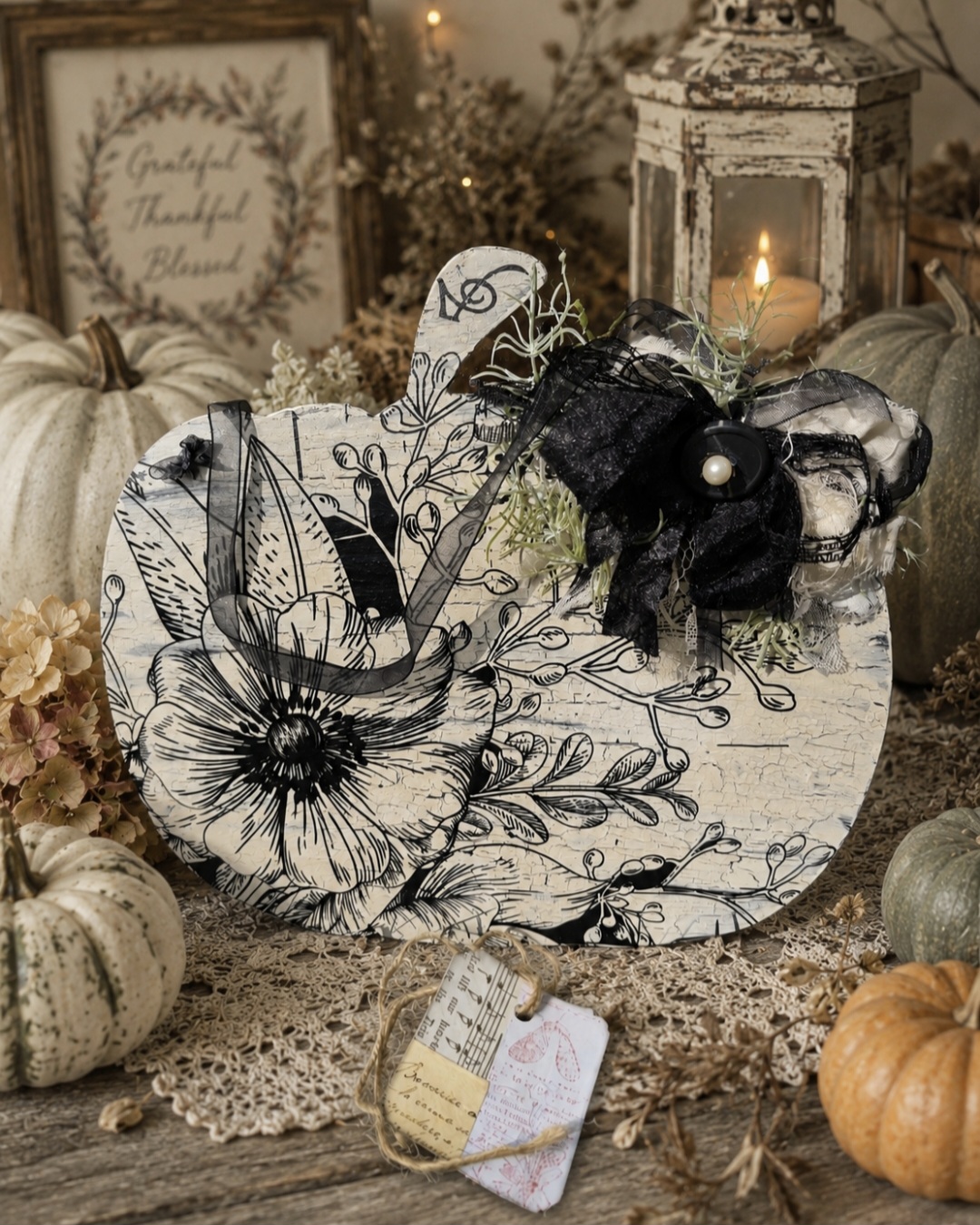 A Floral Flat Pumpkin Decoration 