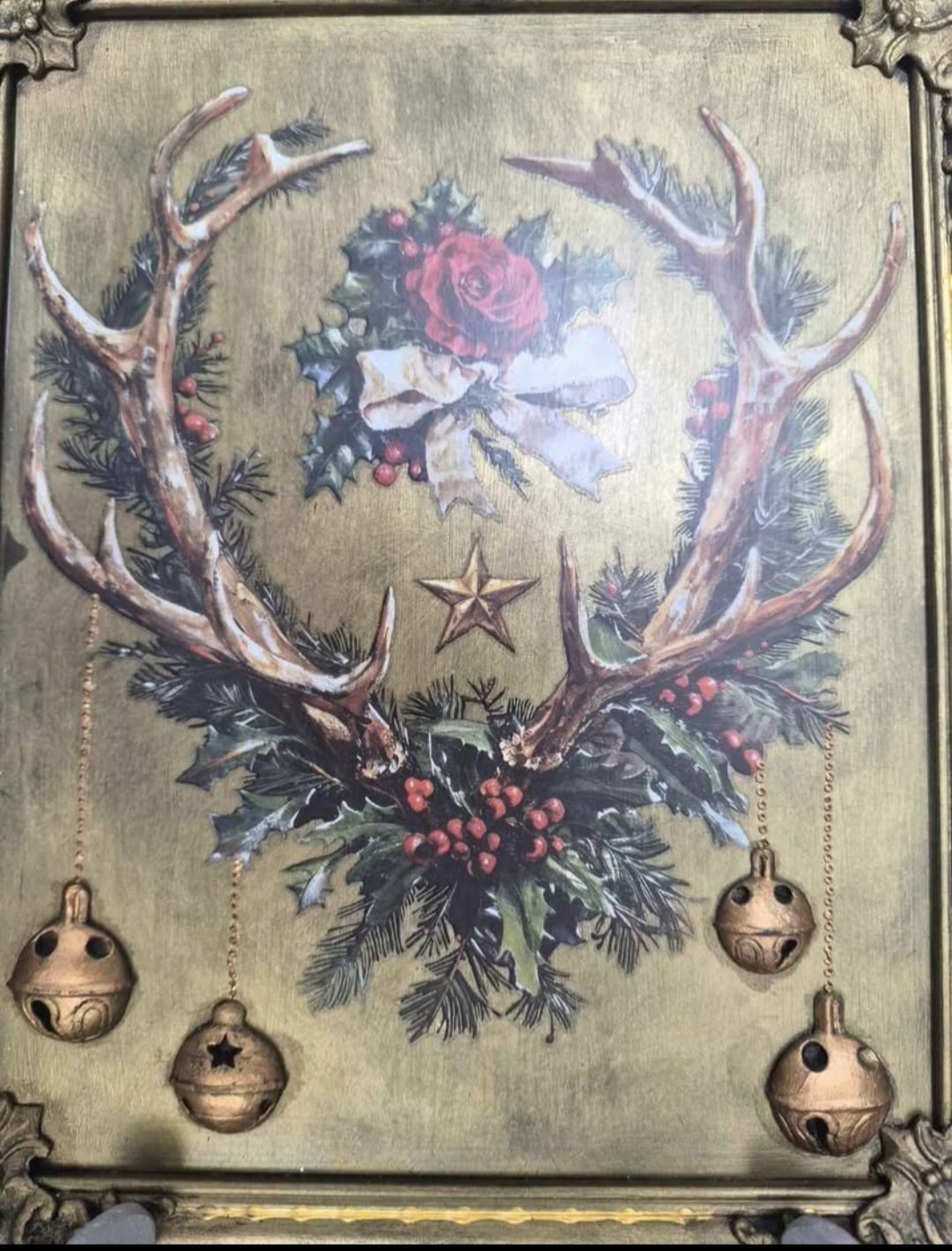 Vintage Christmas Stag & Holly Framed Art (photo 5 of 6)
