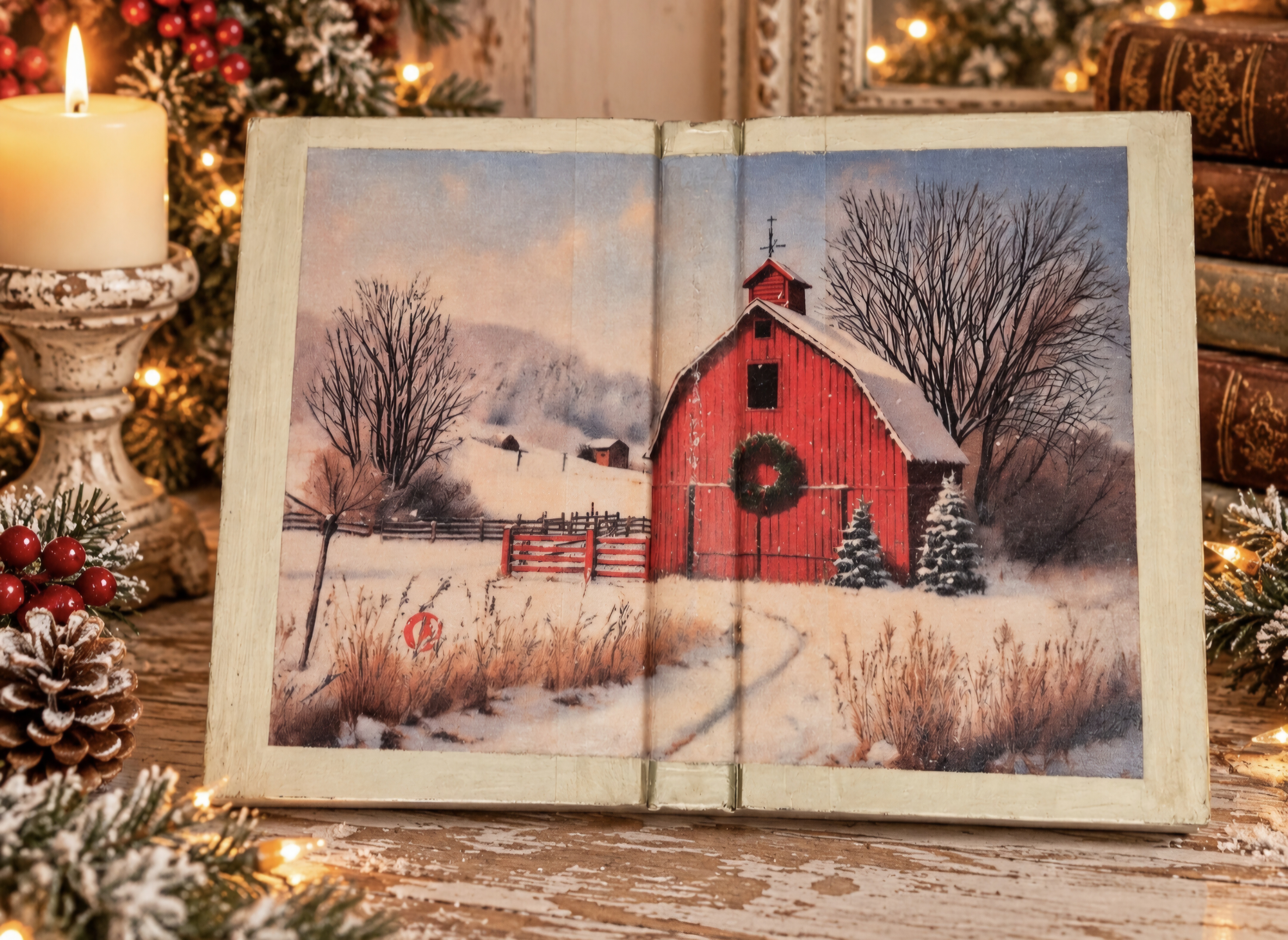 Handmade Open Christmas Scene Book Decoration  (photo 7 of 7)