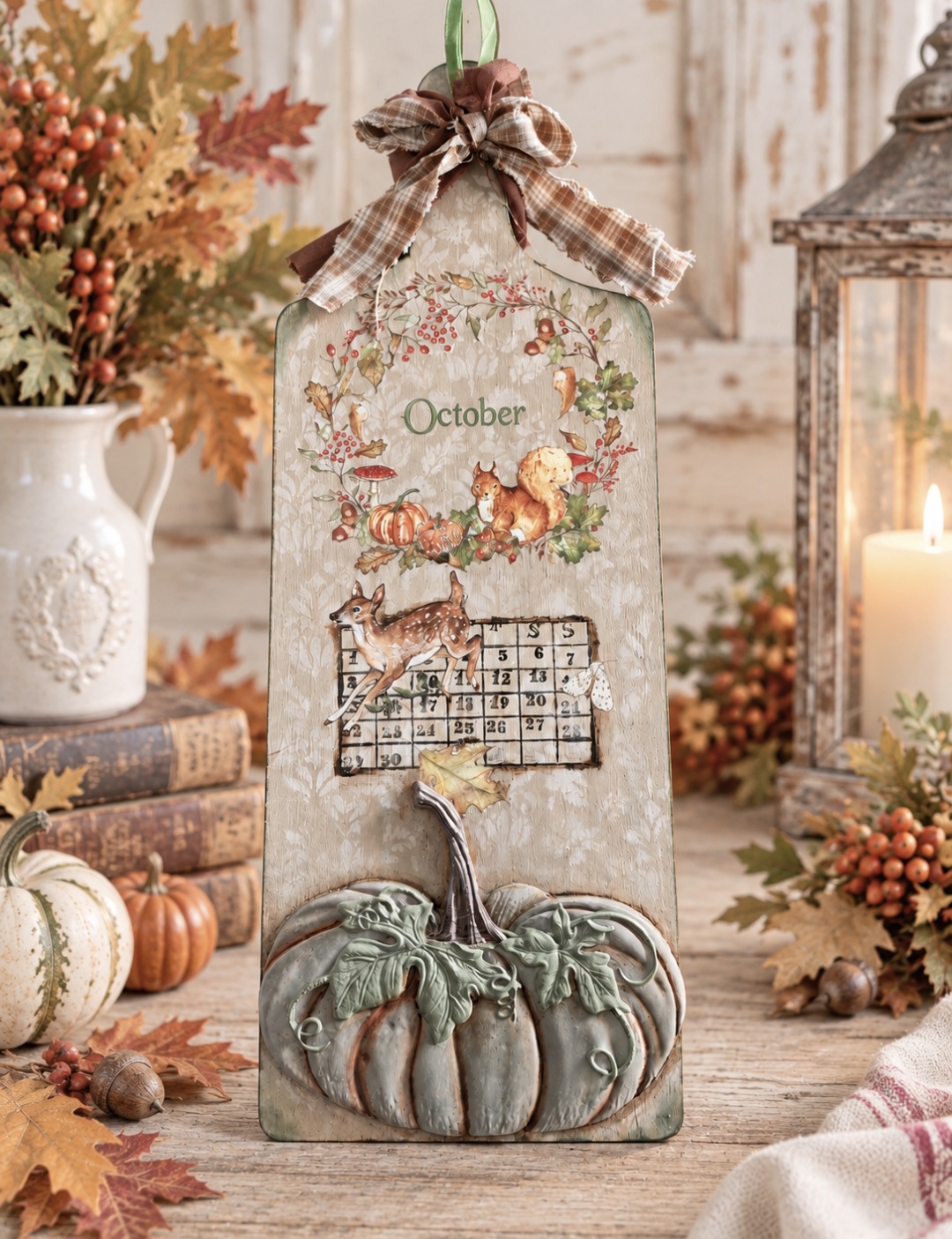 Handmade October Autumn Plaque With 3D Pumpkin (photo 1 of 4)
