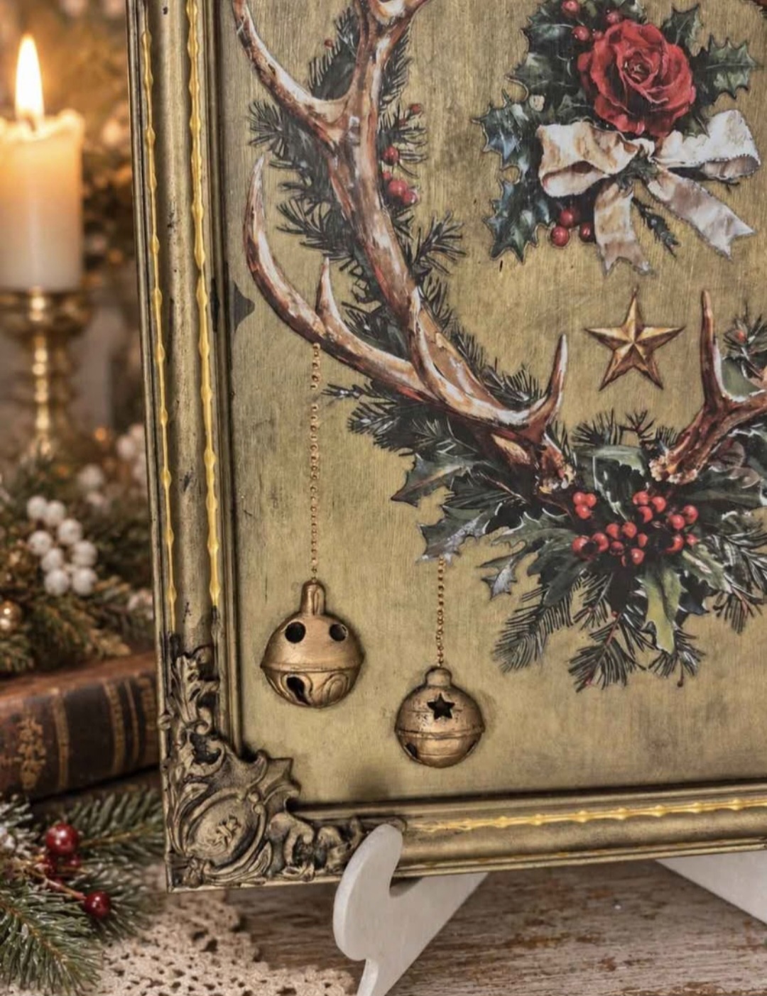Vintage Christmas Stag & Holly Framed Art (photo 6 of 6)