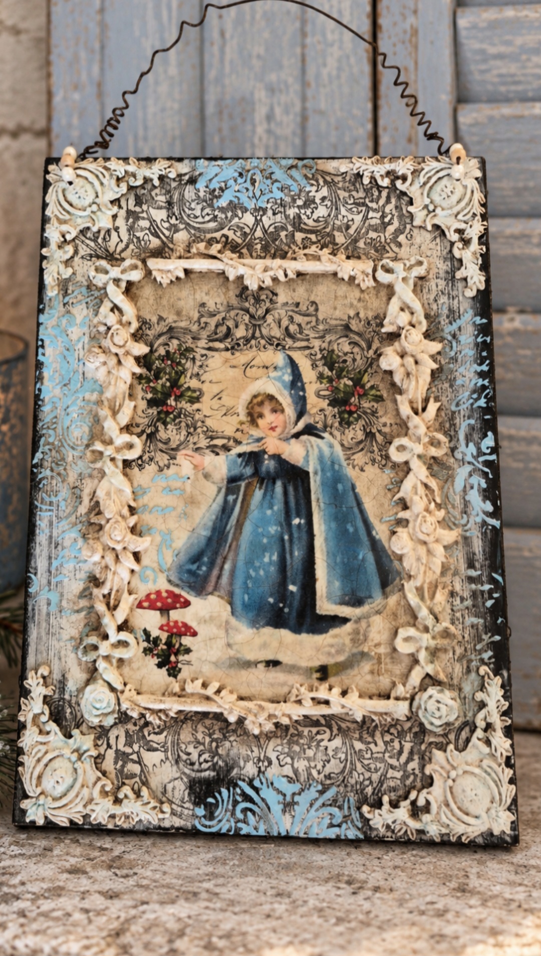 Vintage Winter Girl Hanging Plaque (photo 3 of 3)