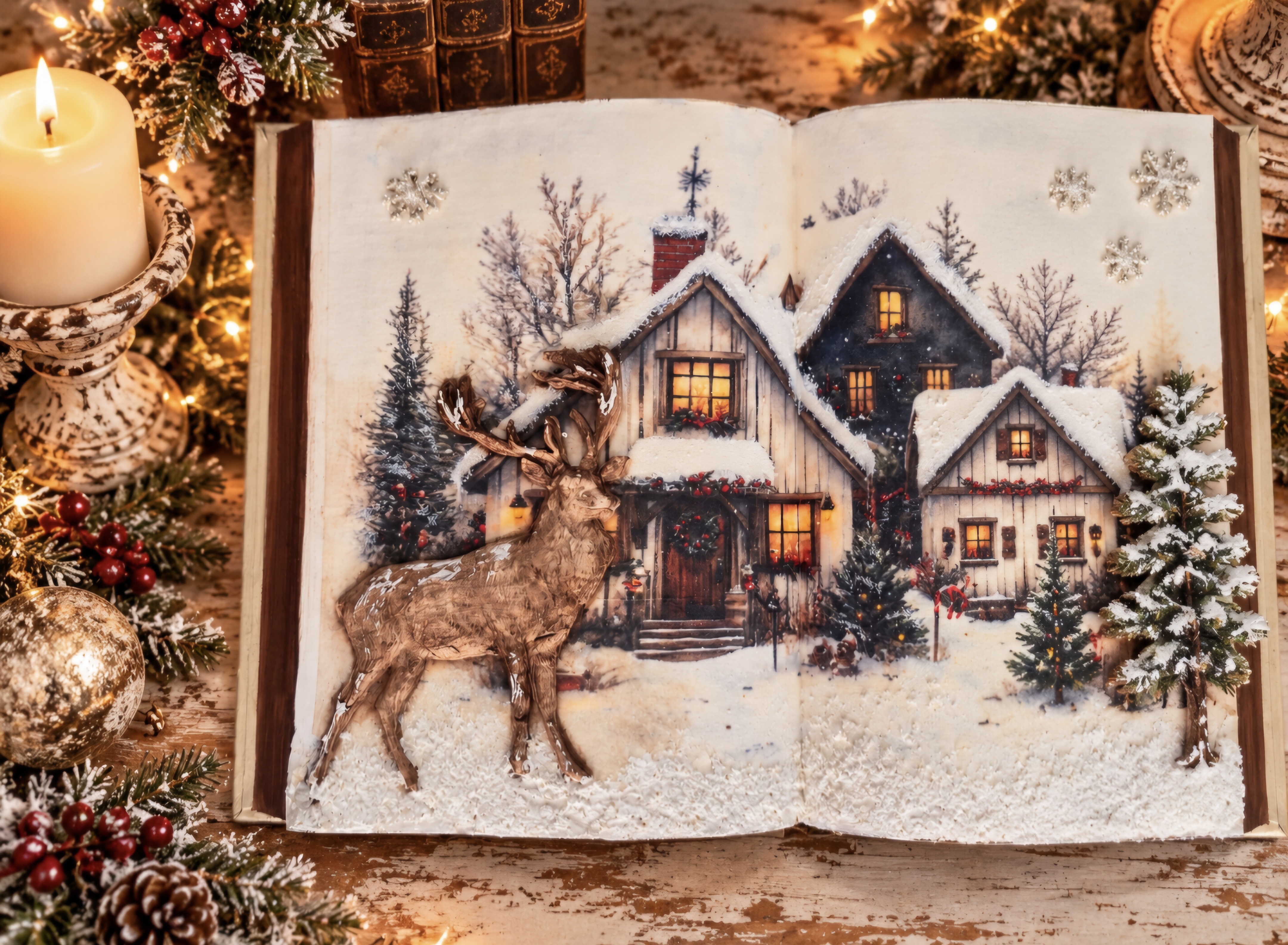 Handmade Open Christmas Scene Book Decoration  (photo 6 of 7)