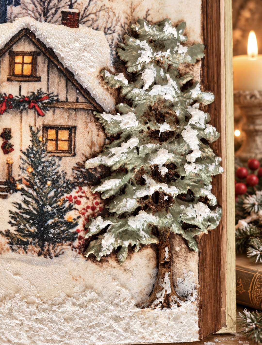 Handmade Open Christmas Scene Book Decoration  (photo 4 of 7)