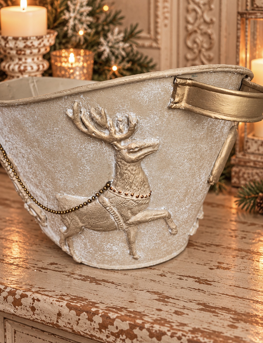 Vintage Style Santa & Reindeer Indoor Planter  (photo 6 of 9)