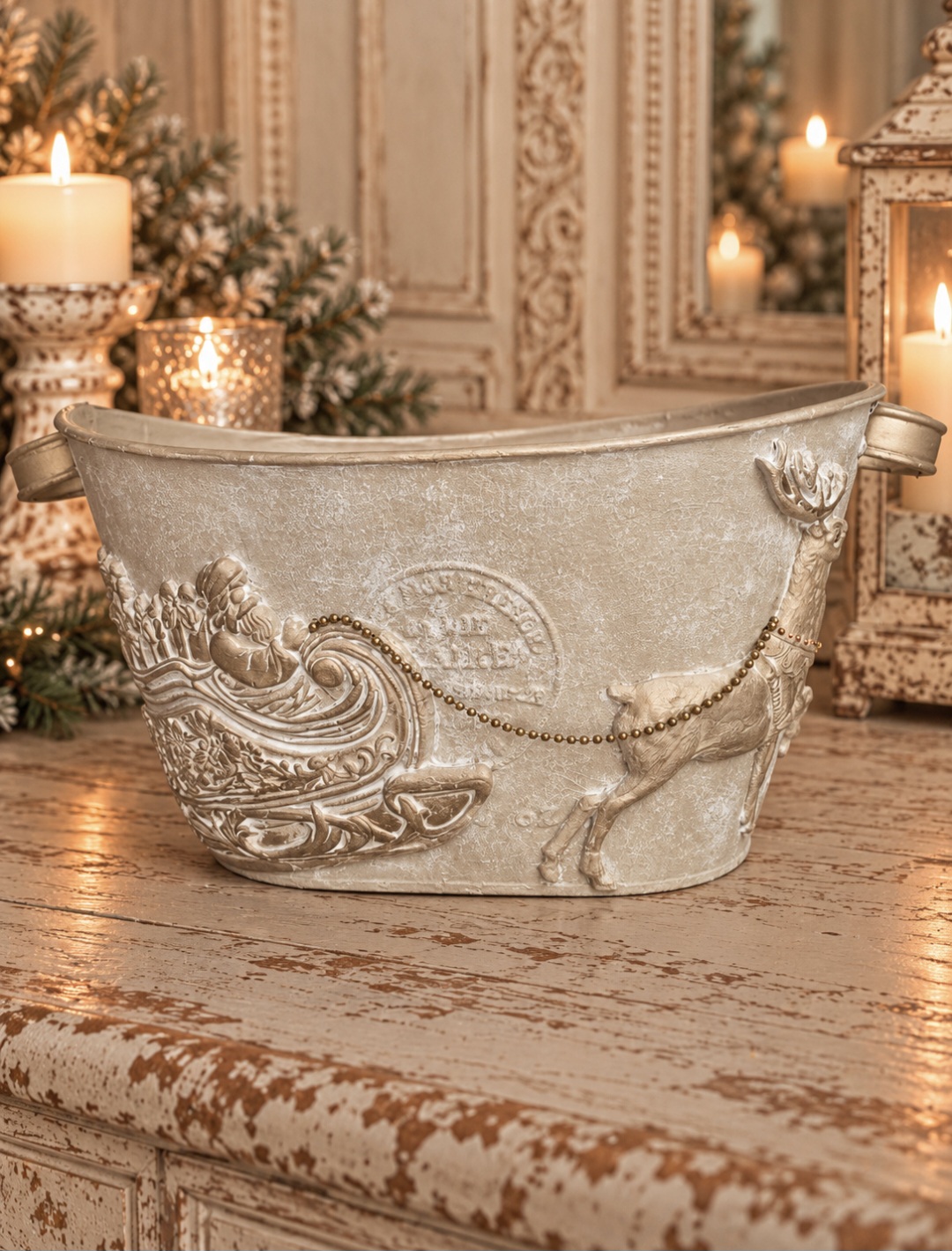 Vintage Style Santa & Reindeer Indoor Planter  (photo 1 of 9)