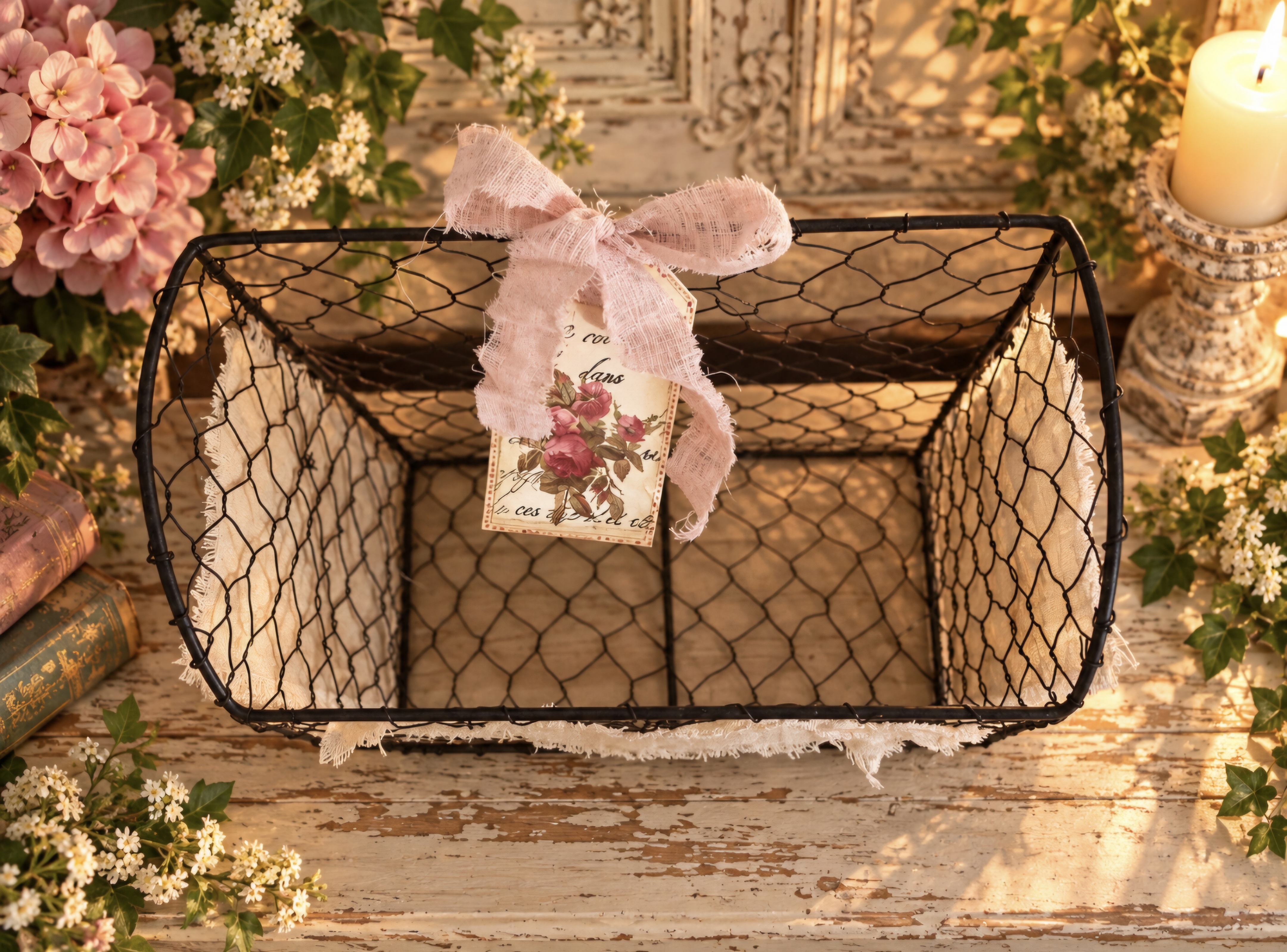 Shabby Chic Wire Storage Basket  (photo 8 of 9)