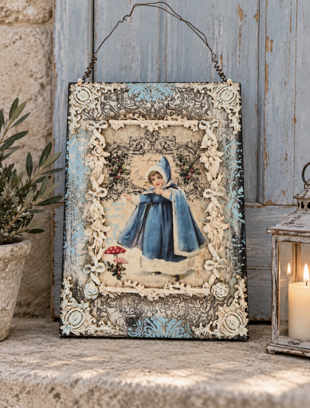 Vintage Winter Girl Hanging Plaque (photo 1 of 3)