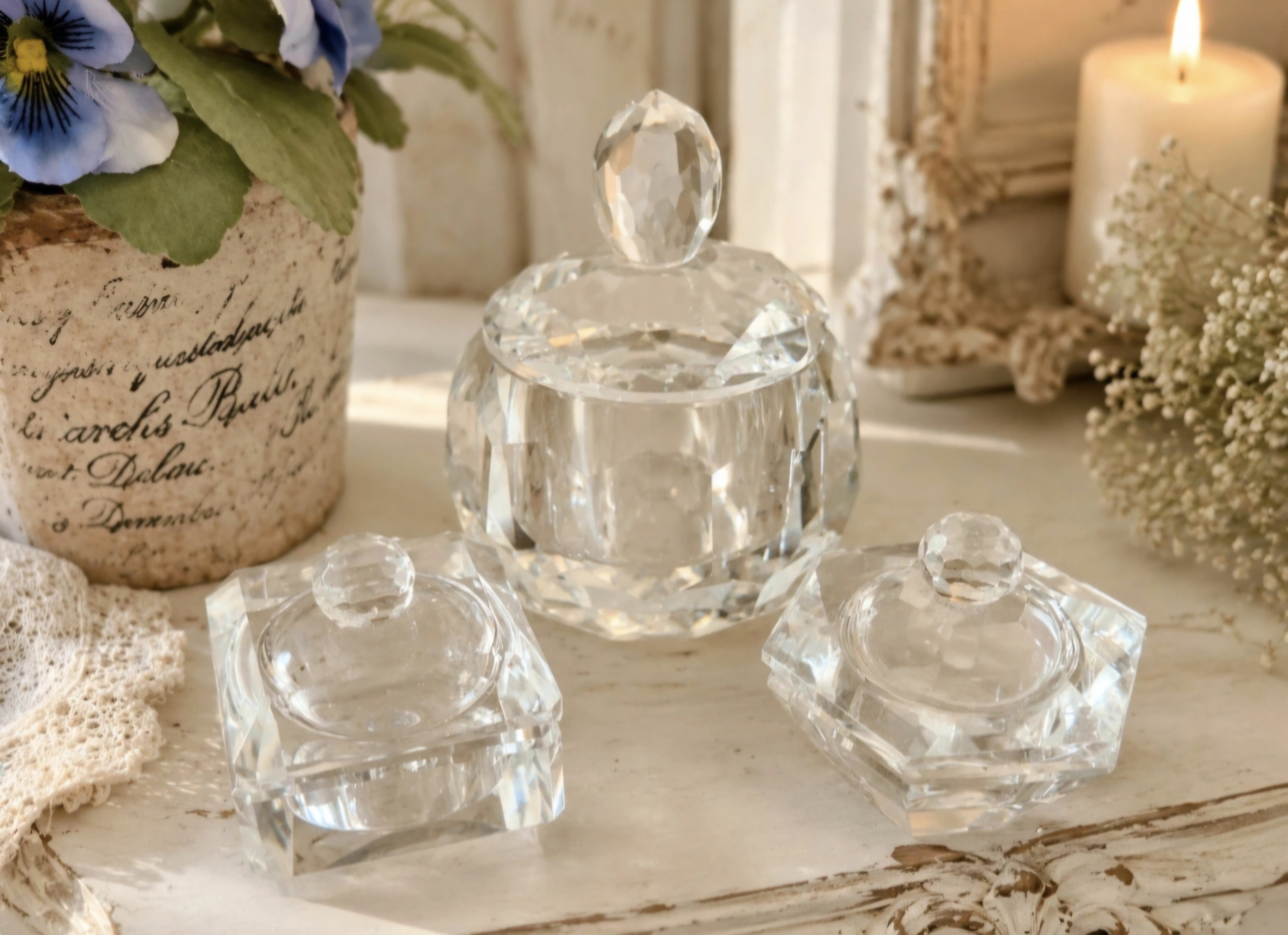 A Trio Of Crystal Very Small Trinket Dishes  (photo 1 of 3)