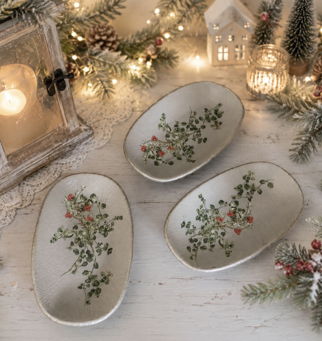 Set Of 3 Ceramic Hand Decorated Trinket Dishes
