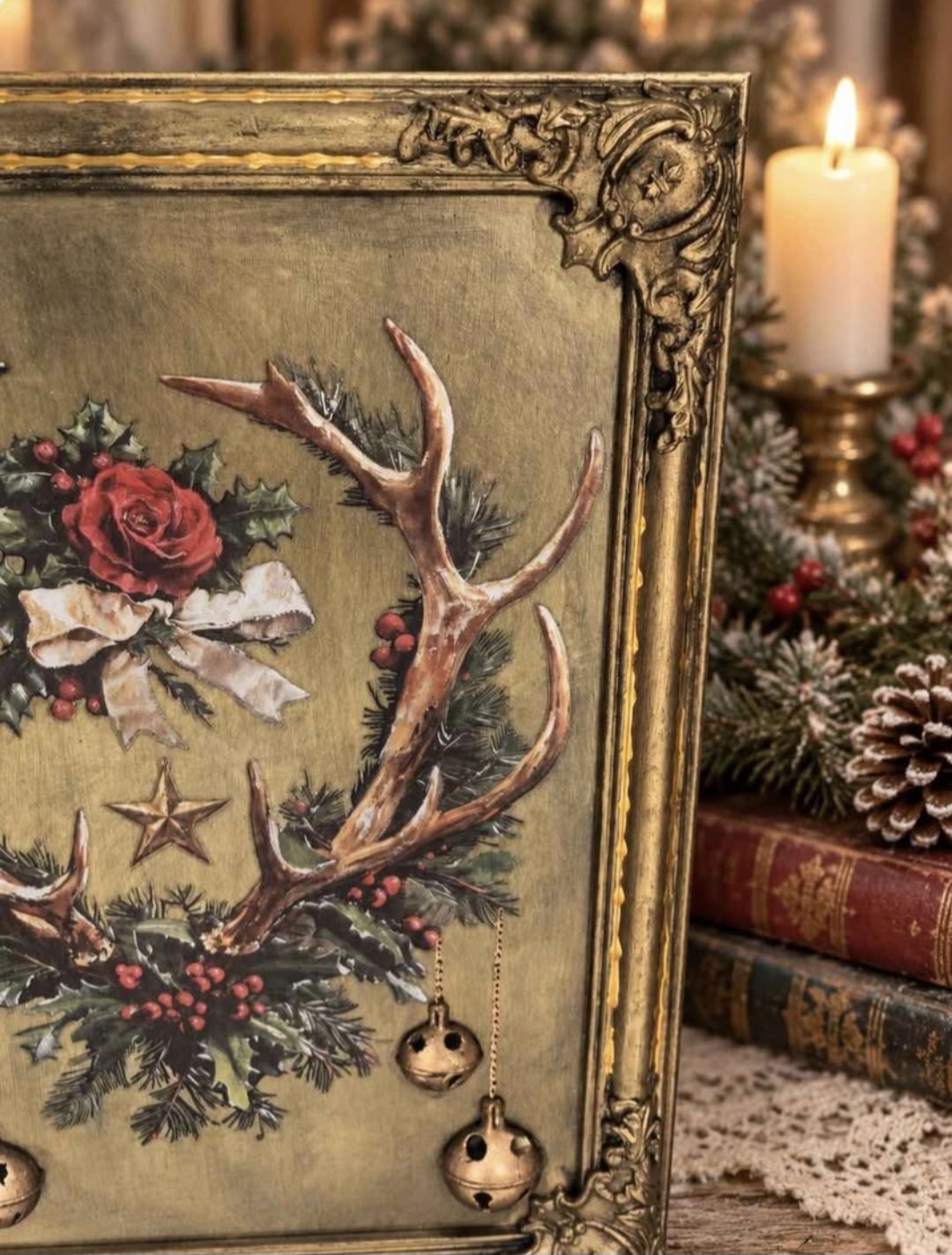 Vintage Christmas Stag & Holly Framed Art (photo 2 of 6)