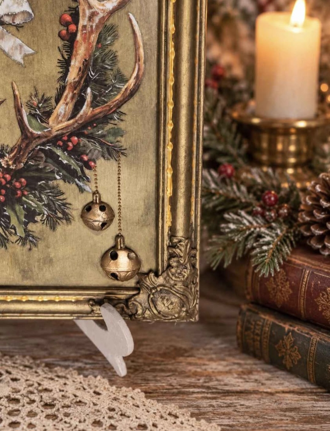 Vintage Christmas Stag & Holly Framed Art (photo 4 of 6)