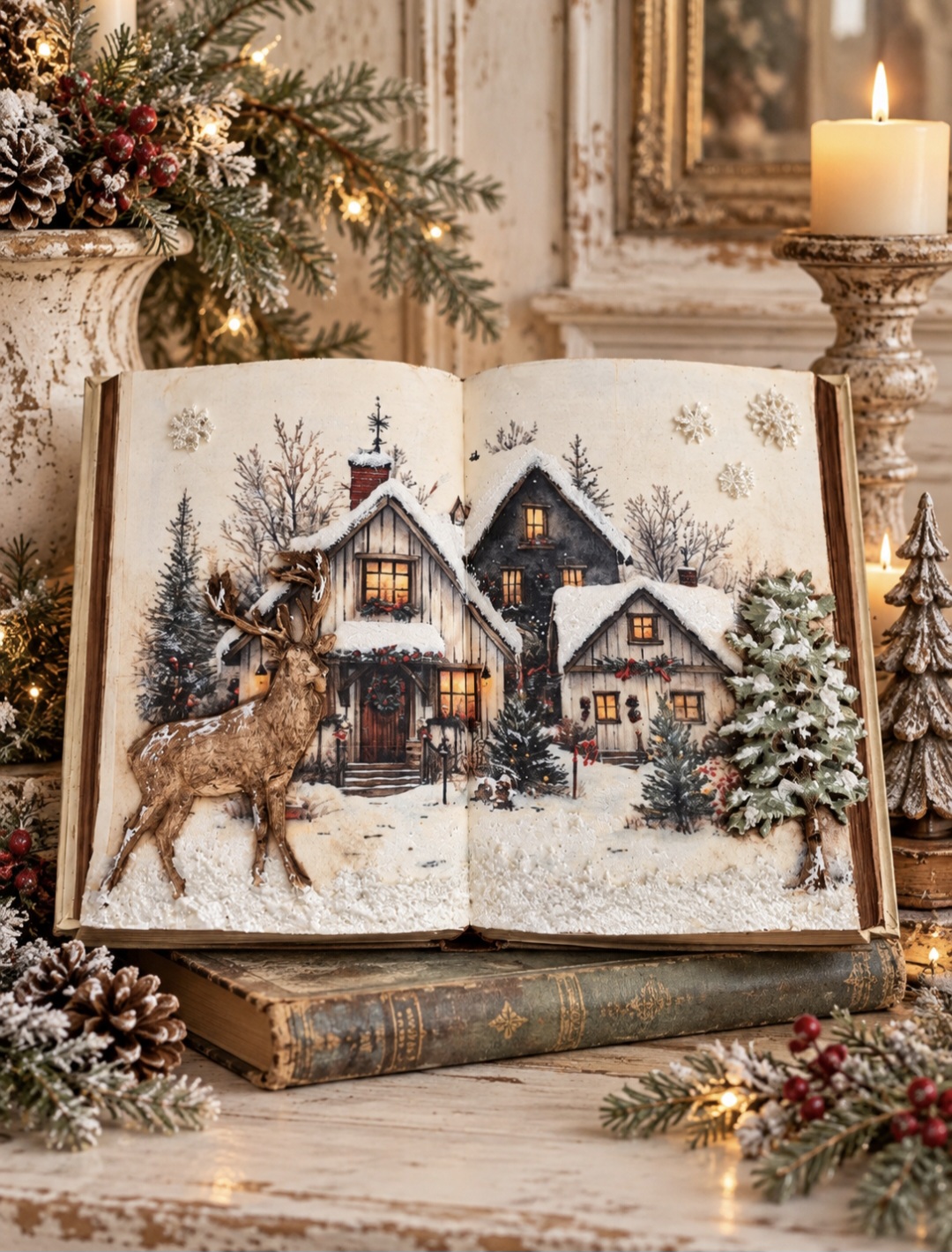 Handmade Open Christmas Scene Book Decoration  (photo 1 of 7)