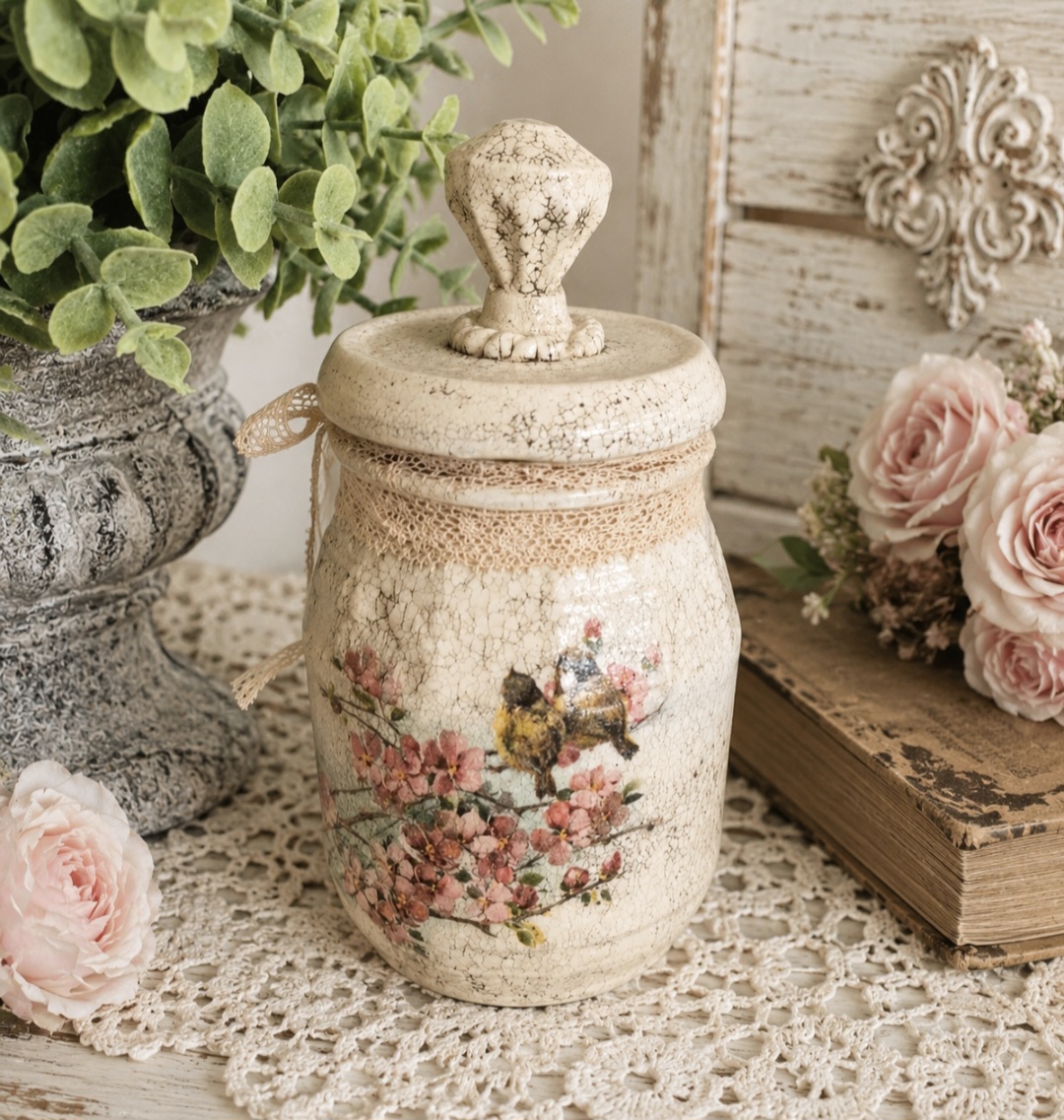 Burden With Blossom Glass Storage Jar (photo 1 of 3)