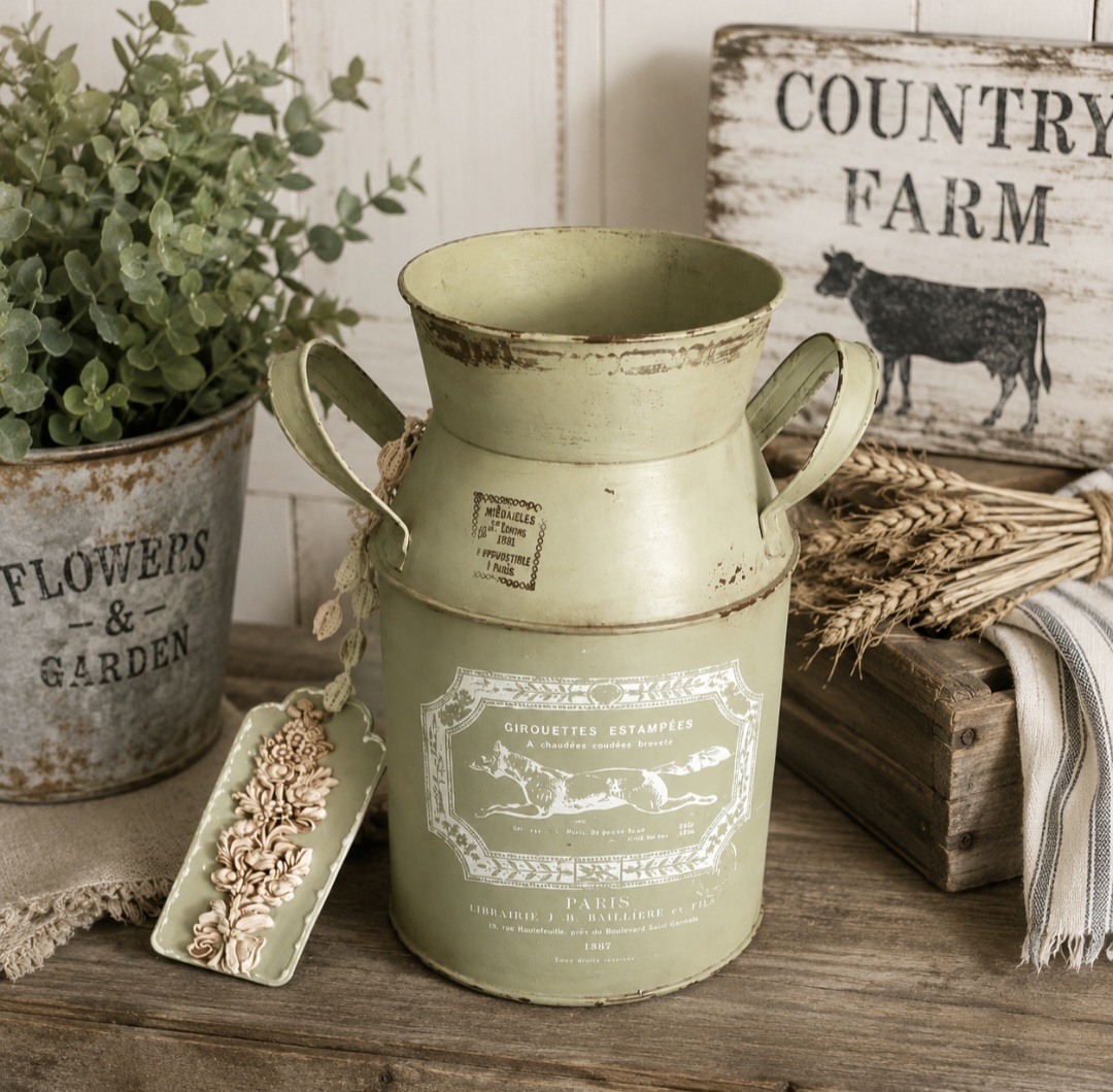 Vintage Sage Metal Milk Churn (photo 1 of 3)